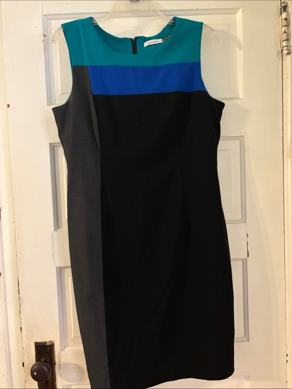 Calvin Klein Teal, Royal Blue & Black Colorblock Sleeveless Midi Dress